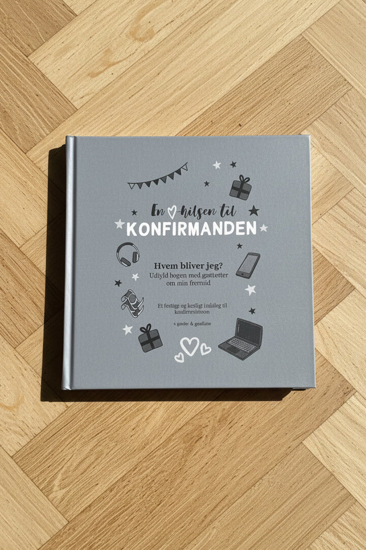 Gæstebog til konfirmanden - støvet blå/grå - 50 besvarelser